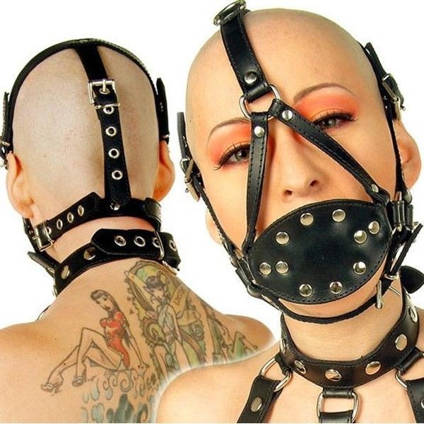 BDSM (БДСМ) - Черный мягкий  намордник украшен множеством ремней