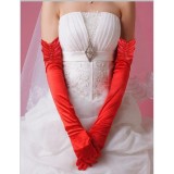 Длинные красные атласные перчатки с драпировкой - Перчатки