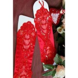 Длинные красные перчатки с изысканным кружевом - Перчатки