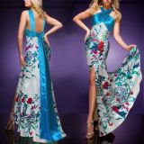 Вечернее элегантной платье с голубым принтом - Вечерние платья