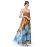 Вечернее длинное платье с шикарным принтом крупные синие цветы - Вечерние платья