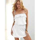      Короткое белое платье с рюшами на лифе - Пляжная одежда