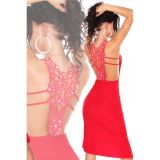 Красное вечернее платье с асимметричной юбкой до колена - Платья