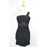 Черное мини-платье на одно плечо с мелкими стразами - Платья