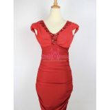 Красное мини-платье с кристаллами  - Платья