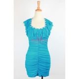 Голубое мини-платье с рюшами - Платья