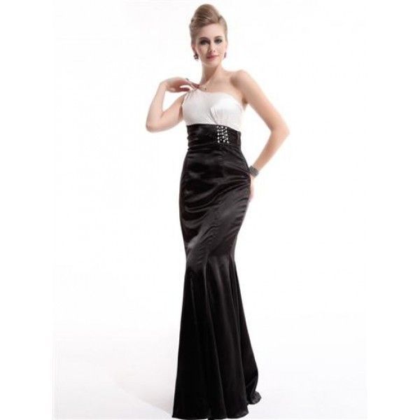 Купить онлайн Чёрно-белое коктейльное платье украшено макраме в области плеча фото цена акция распродажа