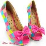 Цветные яркие туфельки с открытым носком и бантиком - Обувь женская