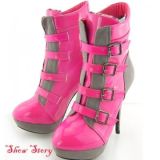 Розовые лаковые ботиночки на каблуке - Обувь женская