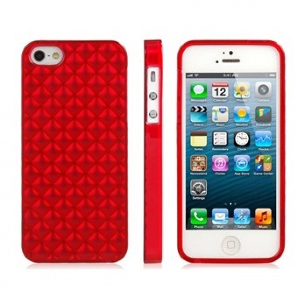 3D Round Diamond Design TPU Rubber Protective Case for iPhone 5 (Red)