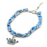 Ожерелье для собак голубое с подвеской Корона