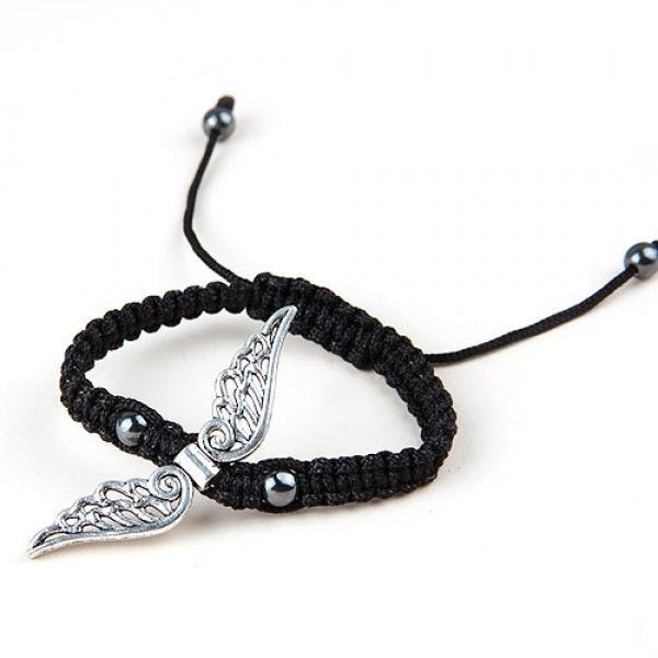 Fashion Black Woven Rope Alloy Wings Shape Pendant Bracelet