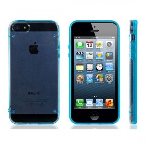 PC Plastic &amp; TPU Rubber Dual Color Glow-in-the-Dark Protective Case for iPhone 5 (Blue)