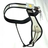 BDSM () - Female Adjustable Curve-T Stainless Steel Premium Chastity Belt with Locking Cover BLACK Anal Hole
