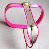  - Female Adjustable Curve-T Stainless Steel Premium Chastity Belt with Locking Cover Removable PINK