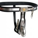 BDSM () - Male Fully Adjustable Model-T Stainless Steel Chastity Belt with Hole Cage Cover and Anal Plug