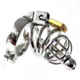 BDSM () - Metal Asylum Chastity Device with Urethral Stretching Penis Plug and Two Rings