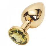 Золотая анальная пробка с желтым камнем Rosebud Anal Plug Small - 
