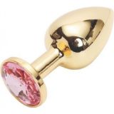 Золотая анальная пробка с светло-розовым камнем Rosebud Anal Plug Small - 