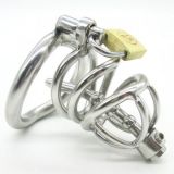  - Stainless Steel Male Chastity device Cock Cage With Curve Cock Ring Urethral Catheter