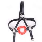 БДСМ - Red Rubber Lip Shape Faux Leather Harness Open Mouth Gag