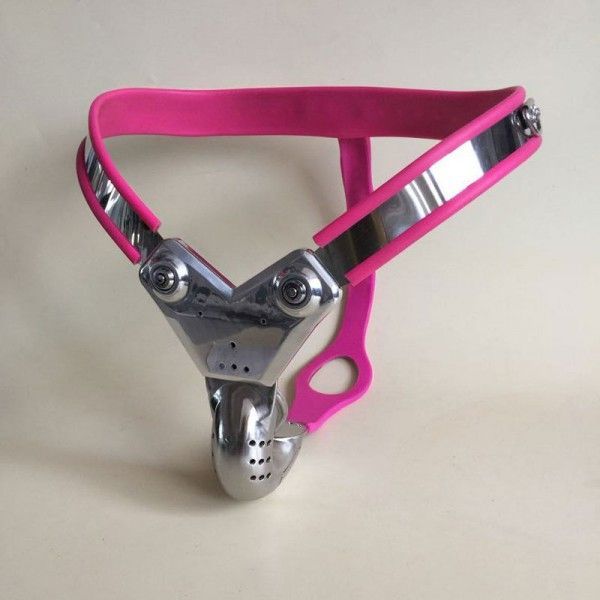 BDSM () - Male Model-T Stainless Steel most comfortable Chastity Belt PINK