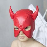 Красная маска для интимных игр Рога быка - 