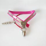  - Male Adjustable Model-Y Stainless Steel Premium Chastity Belt with Chian and Plug - PINK