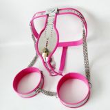BDSM () - Male Fully Adjustable Model-T Stainless Steel Premium Chastity Belt + Thigh Bands Kit - PINK