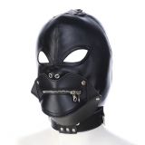Removable zipper mask Exposed eyes Leather Hood - 