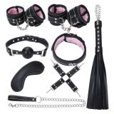 Комплект бдсм игрушек черный с розовым мехом Leather Plush Set ZR019 - 