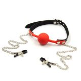  - Nipple Clamp with Red Silicone Ball Gags