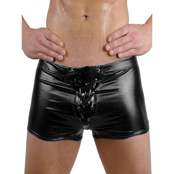 BDSM () - Sexy Black Wetlook Lace Up Boxer For Men