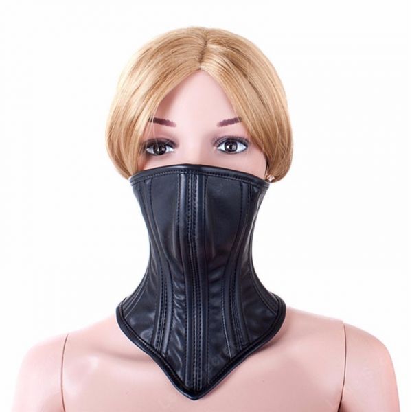 BDSM () - Leather Neck Corset Collar Kinky Restraint Muzzle Mask Lockin