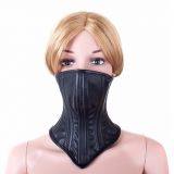 Leather Neck Corset Collar Kinky Restraint Muzzle Mask Lockin - 