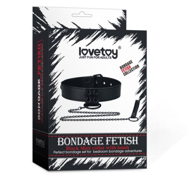 BDSM () -      Bondage Fetish Black Matt Collar With Leash