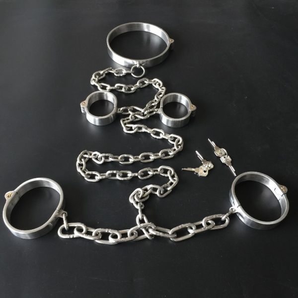 BDSM () - Female Luxury Stainless Steel Neck-Wrist-Ankle Restraints with Locks