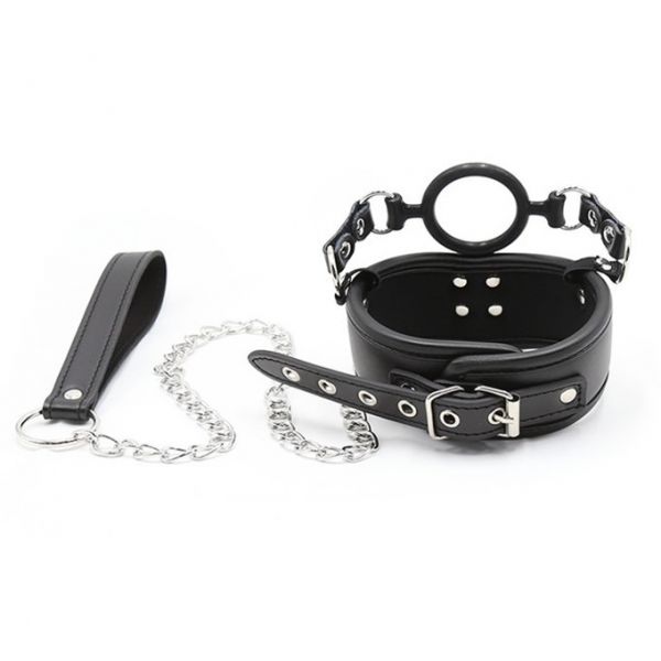 BDSM () - Leather Collar with Silicone Ring Gag