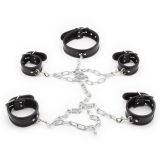  - Leather Neck Hand-foot Linked Cuffs Black