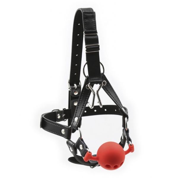 BDSM () - Harness Metal Nose Hook Silicone Ball Mouth Gags Red
