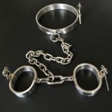 BDSM () - Male Latest Design Bolt Lock Stainless Steel Hand and neck Connecting Handcuffs