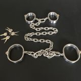 BDSM () - Male Latest Design Bolt Lock Stainless Steel Hand and Foot Connecting Handcuffs