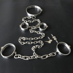 BDSM () - Male Luxury Stainless Steel Neck-Wrist-Ankle Restraints with Locks