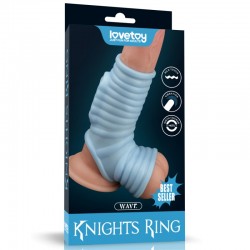 Vibrating Wave Knights Ring with Scrotum Sleeve (Blue) - 