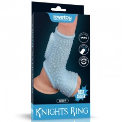 Vibrating Drip Knights Ring with Scrotum Sleeve (Blue) - 