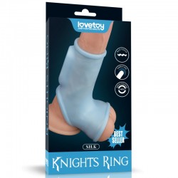 Vibrating Silk Knights Ring with Scrotum Sleeve (Blue) - 