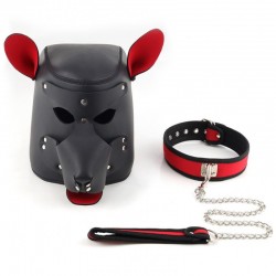 BDSM () -     Neoprene Dog Headgear Collar Red 