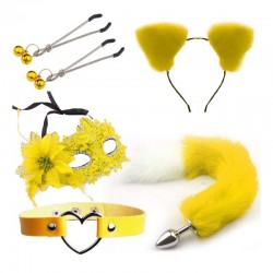 BDSM () -     Sexy Cat Ears Fox Tail Cosplay Sex Party Accessories Yellow