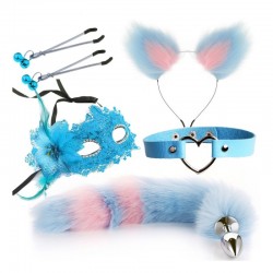 BDSM () -     Sexy Cat Ears Fox Tail Cosplay Sex Party Accessories Blue