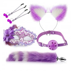  -     Sexy Cat Ears Fox Tail Cosplay Sex Party Accessories Purple